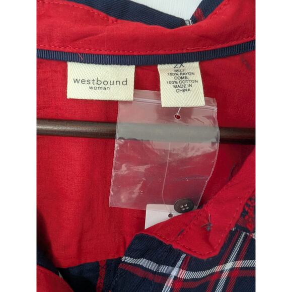 Westbound Woman Navy Red Plaid Button Up Shirt Size 2X Long Sleeves Office New - Picture 4 of 8